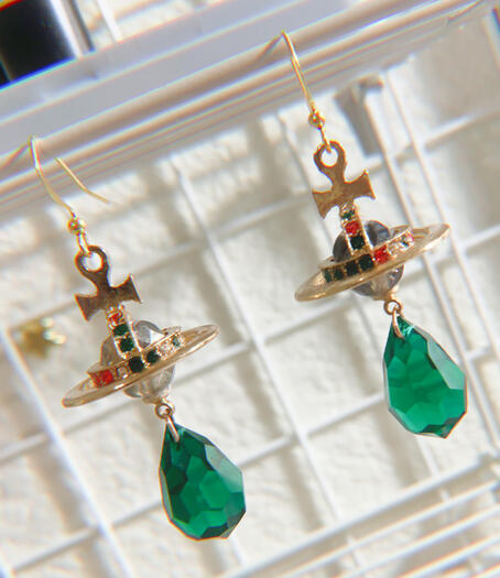 nana inspired emerald saturn dangles