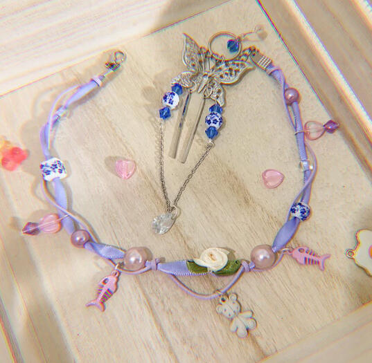 charm choker & porcelain butterfly custom commission